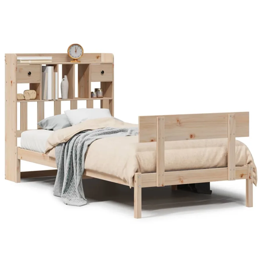 Lit bibliothèque sans matelas 90x200 cm bois de pin massif - 2