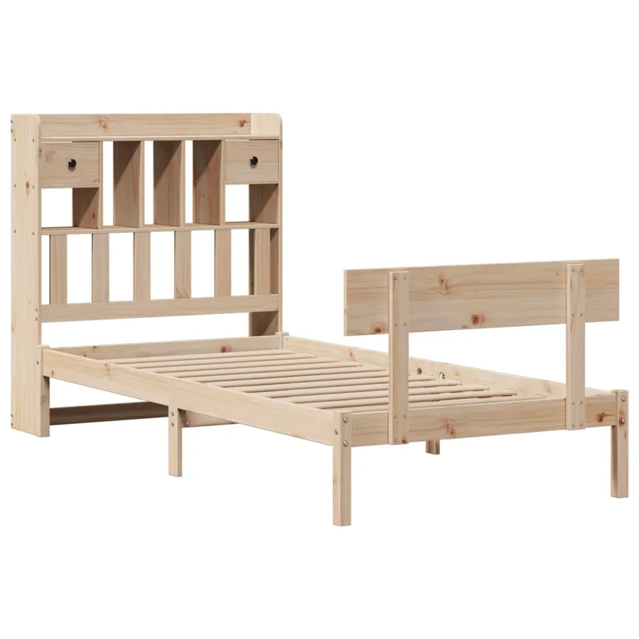 Lit bibliothèque sans matelas 90x200 cm bois de pin massif - 3