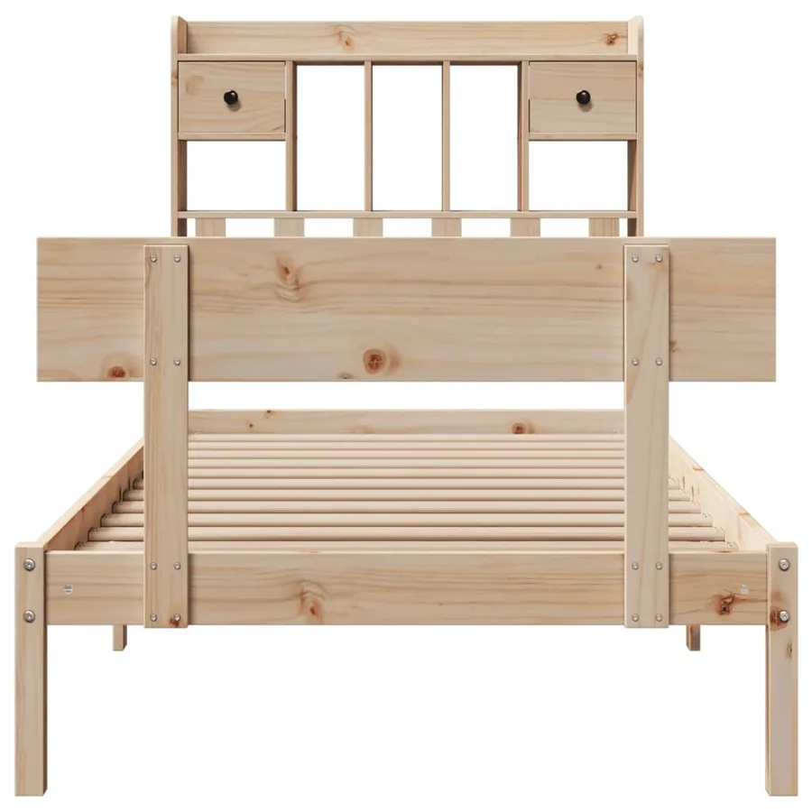 Lit bibliothèque sans matelas 90x200 cm bois de pin massif - 4