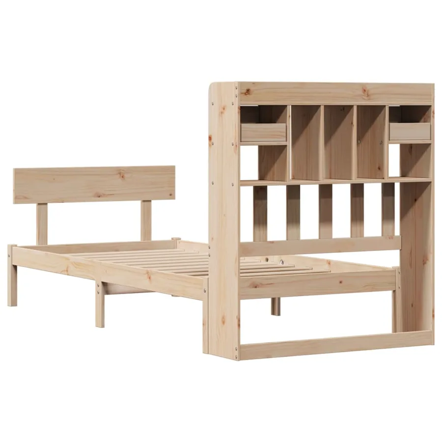 Lit bibliothèque sans matelas 90x200 cm bois de pin massif - 8