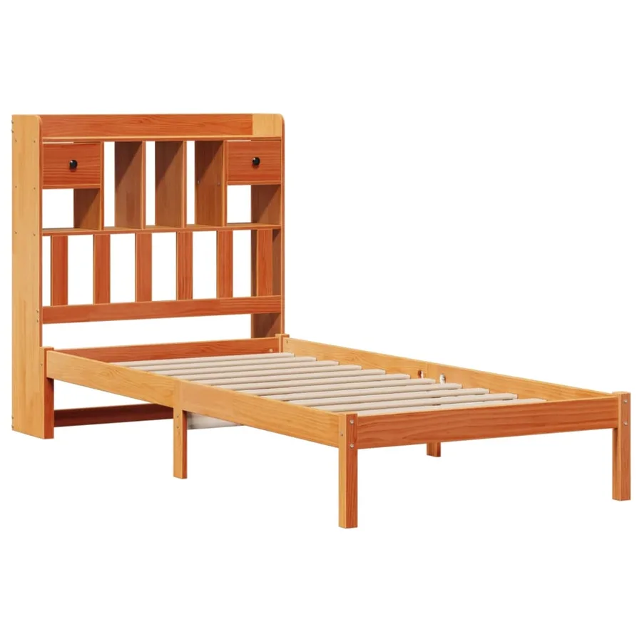 Lit bibliothèque sans matelas cire marron 75x190 cm pin massif - 3