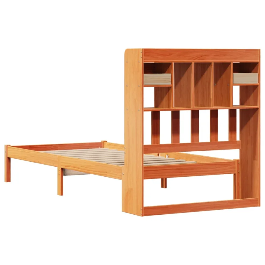 Lit bibliothèque sans matelas cire marron 75x190 cm pin massif - 8
