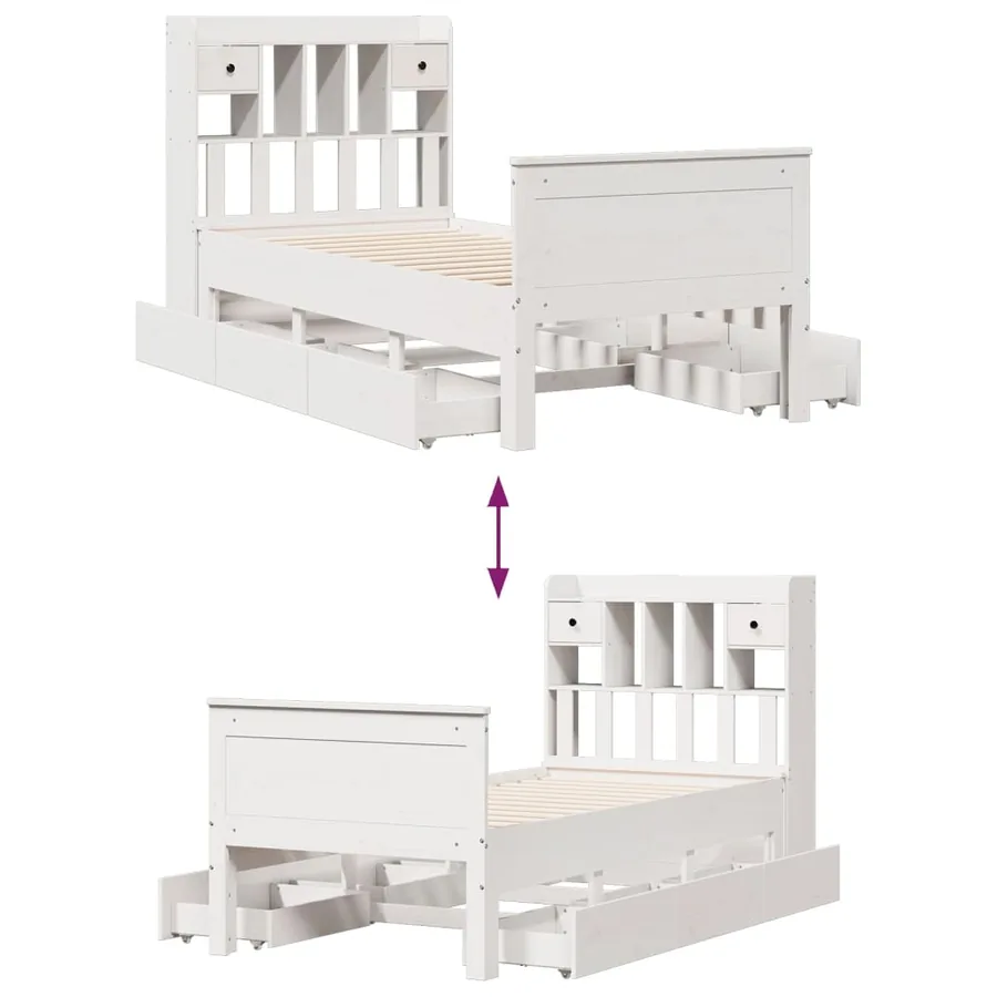 Lit bibliothèque sans matelas blanc 75x190cm bois de pin massif - 12