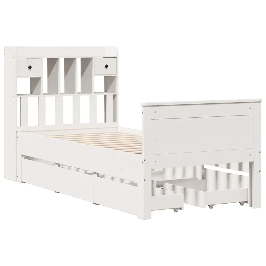 Lit bibliothèque sans matelas blanc 75x190cm bois de pin massif - 3