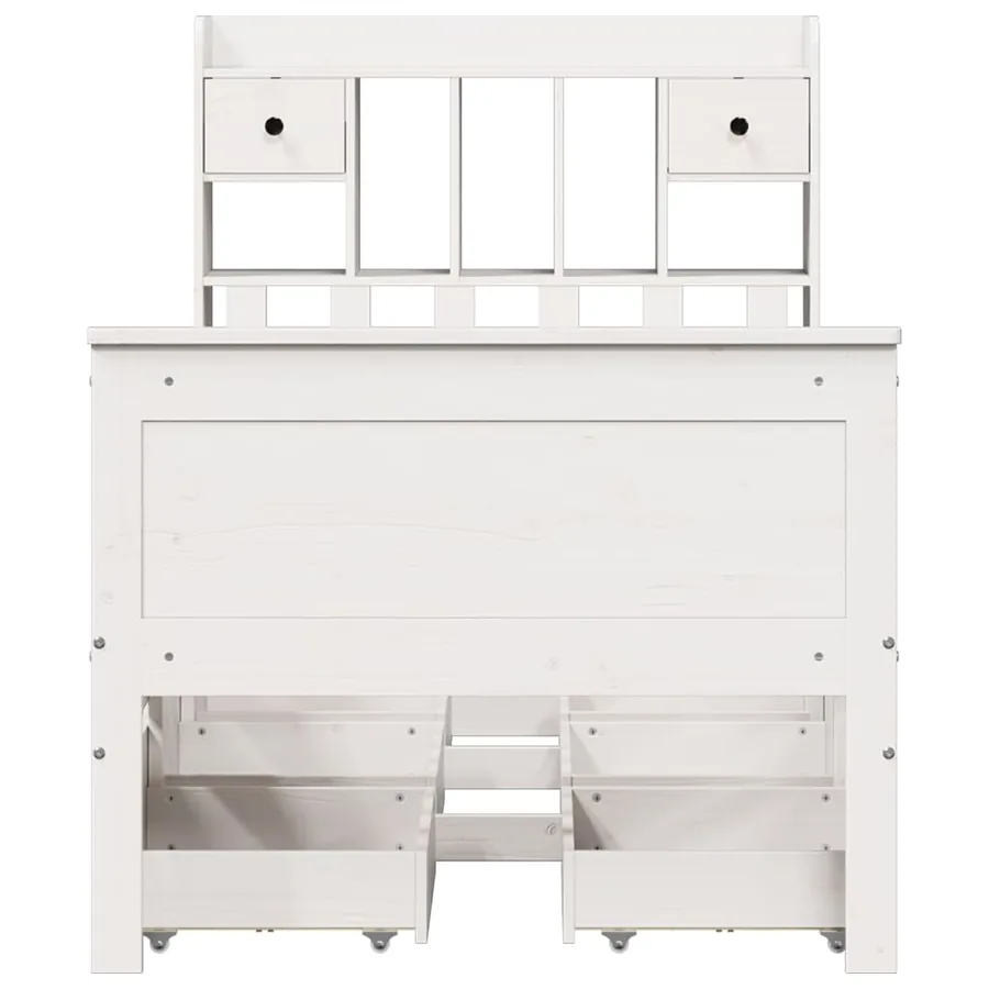 Lit bibliothèque sans matelas blanc 75x190cm bois de pin massif - 4