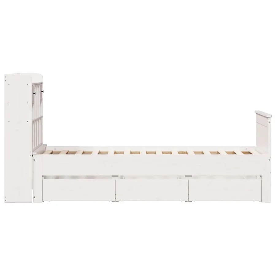 Lit bibliothèque sans matelas blanc 75x190cm bois de pin massif - 5