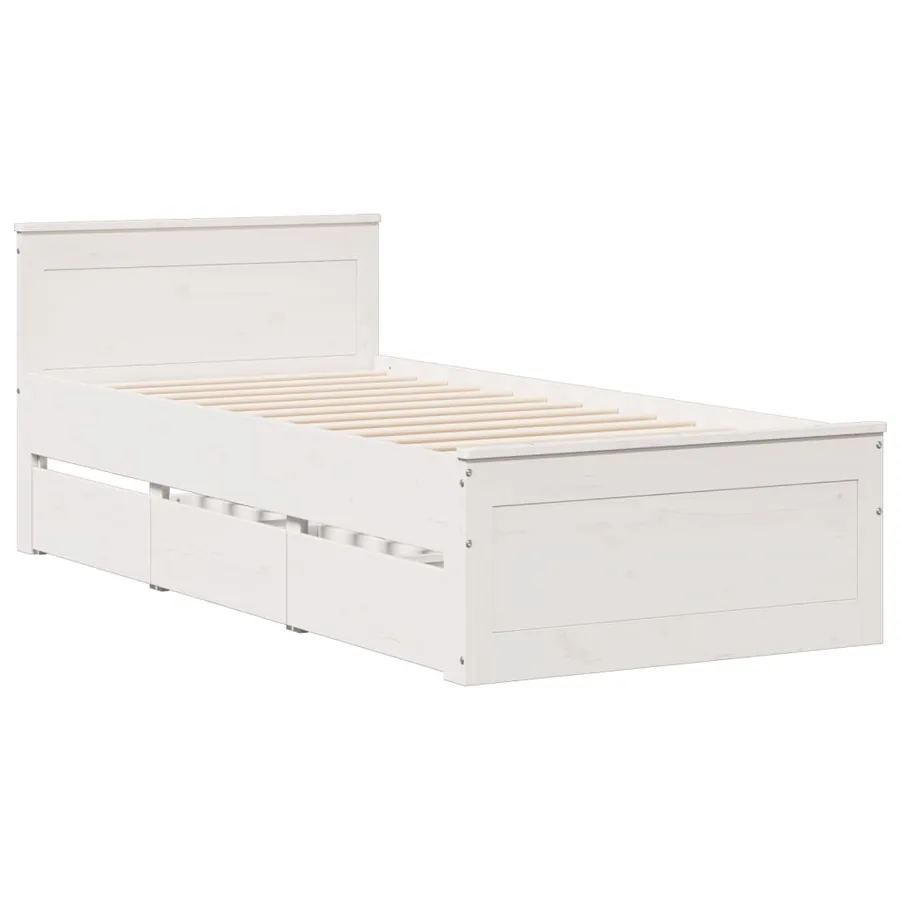 Lit bibliothèque sans matelas blanc 75x190cm bois de pin massif - 8