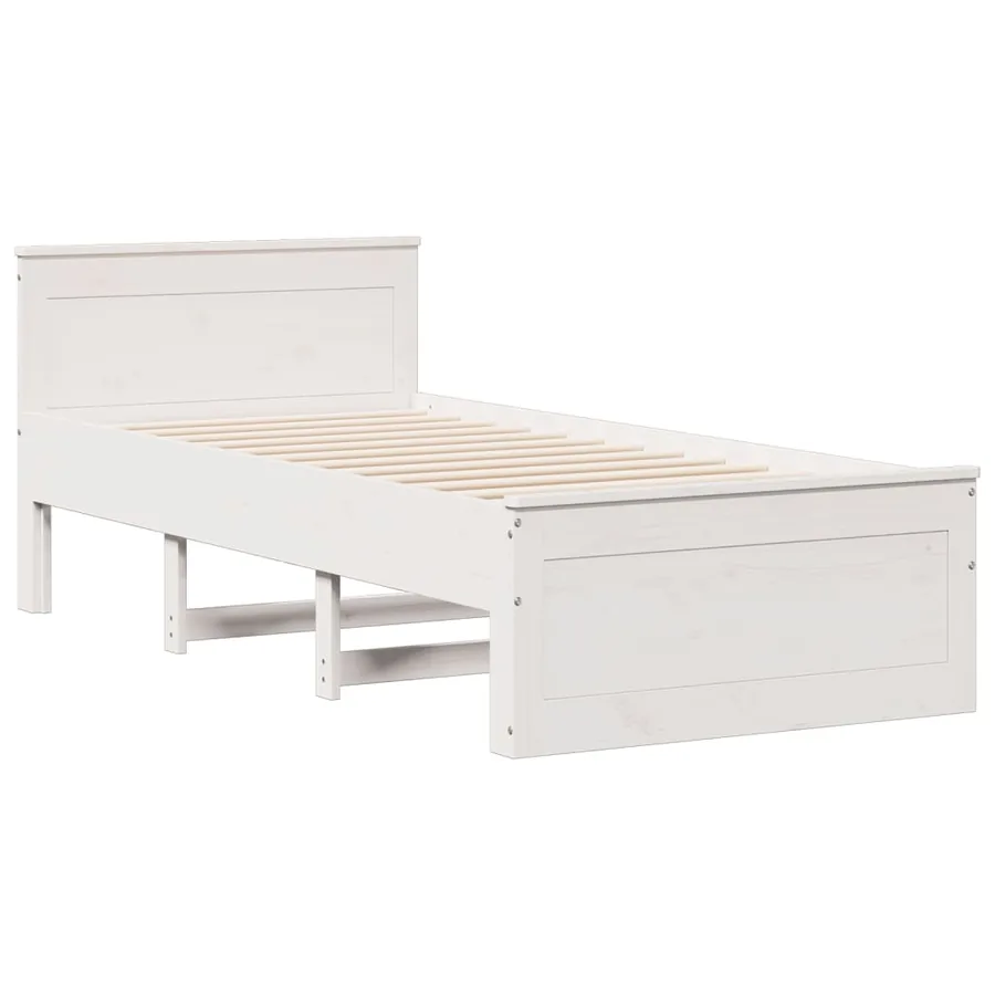 Lit bibliothèque sans matelas blanc 75x190cm bois de pin massif - 9