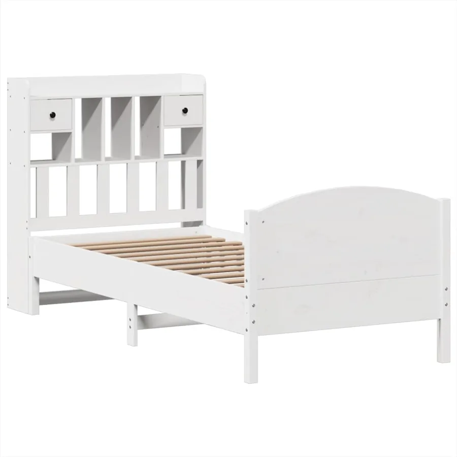 Lit bibliothèque sans matelas blanc 75x190cm bois de pin massif - 3
