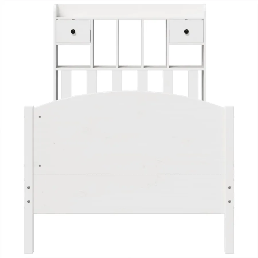 Lit bibliothèque sans matelas blanc 75x190cm bois de pin massif - 4