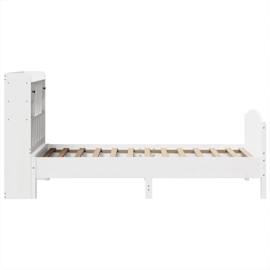 Lit bibliothèque sans matelas blanc 75x190cm bois de pin massif - 5