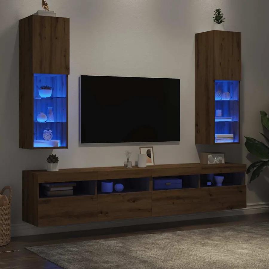 Meubles TV avec lumières LED 2pcs chêne artisanal 30,5x30x102cm - 4