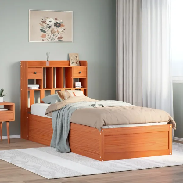 Cadre de lit sans matelas cire marron 100x200cm bois pin massif