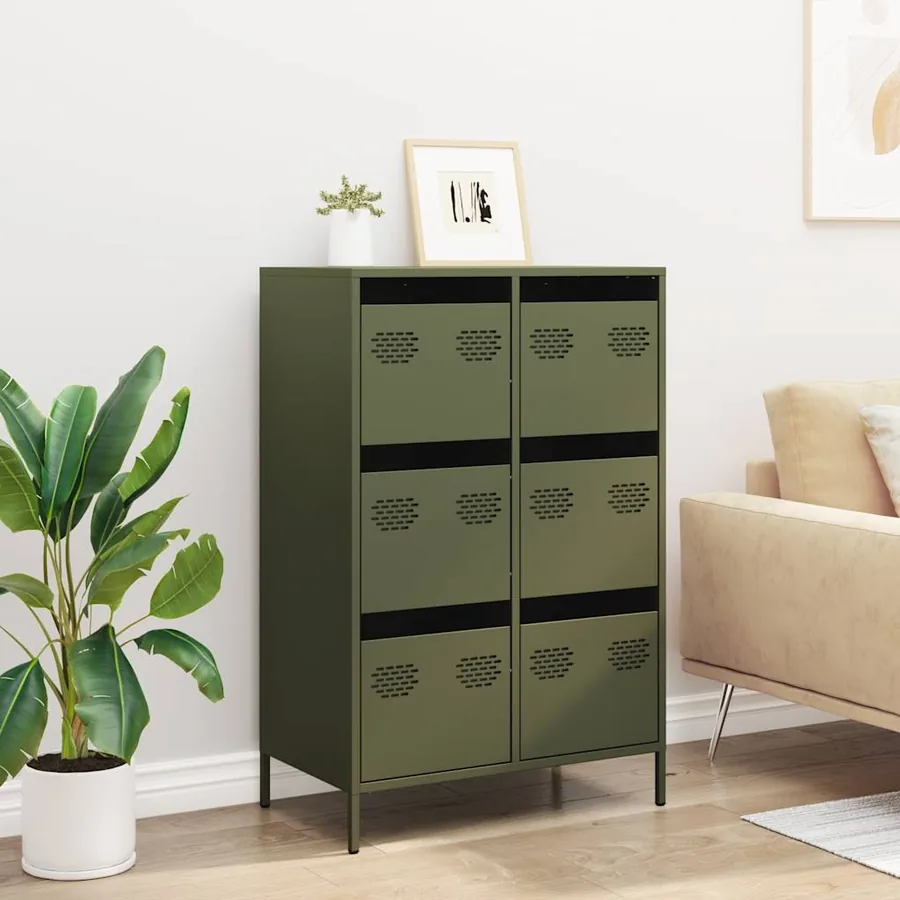 Buffet haut vert olive 68x39x101,5 cm acier - 3