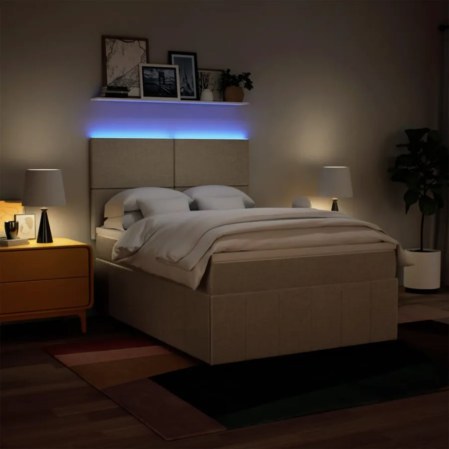 Sommier à lattes de lit avec matelas Crème 160x200 cm Tissu - 4