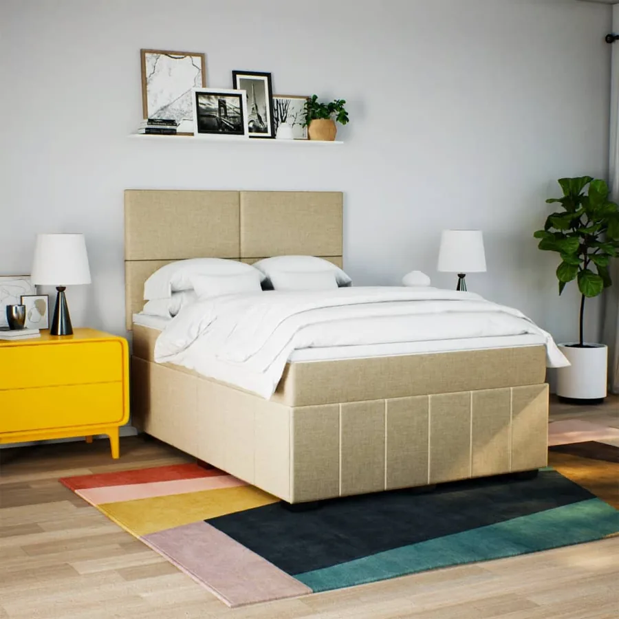 Sommier à lattes de lit avec matelas Crème 160x200 cm Tissu - 5