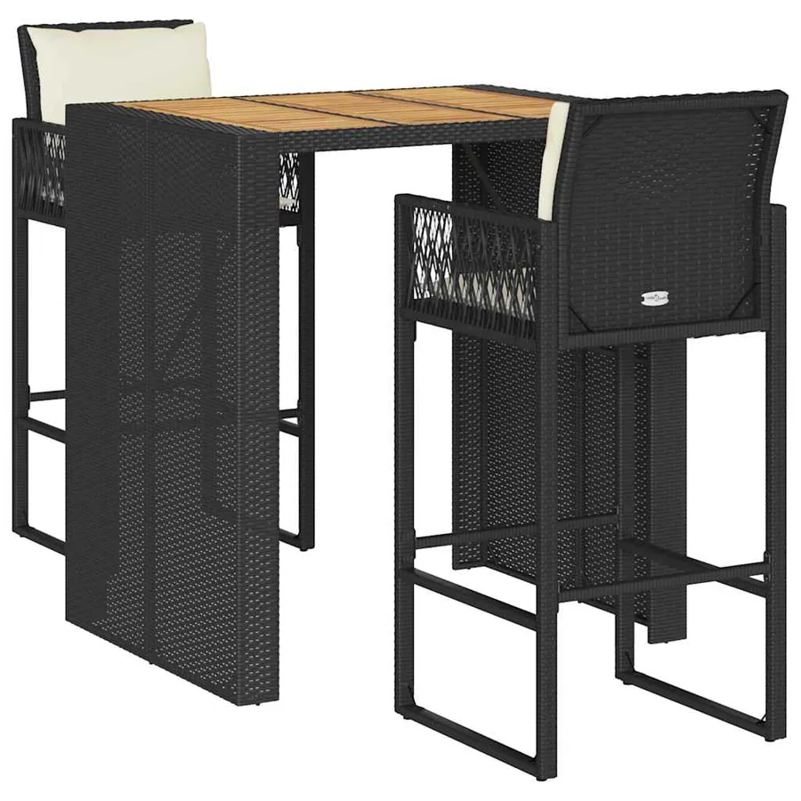 Ensemble de bar de jardin 3 pcs coussins noir poly rotin acacia - 2