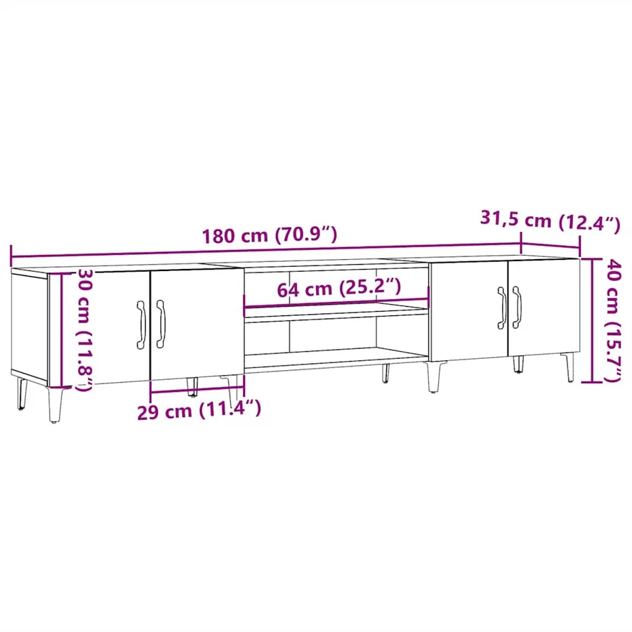 Meuble TV vieux bois 180x31,5x40 cm bois d'ingénierie - 10