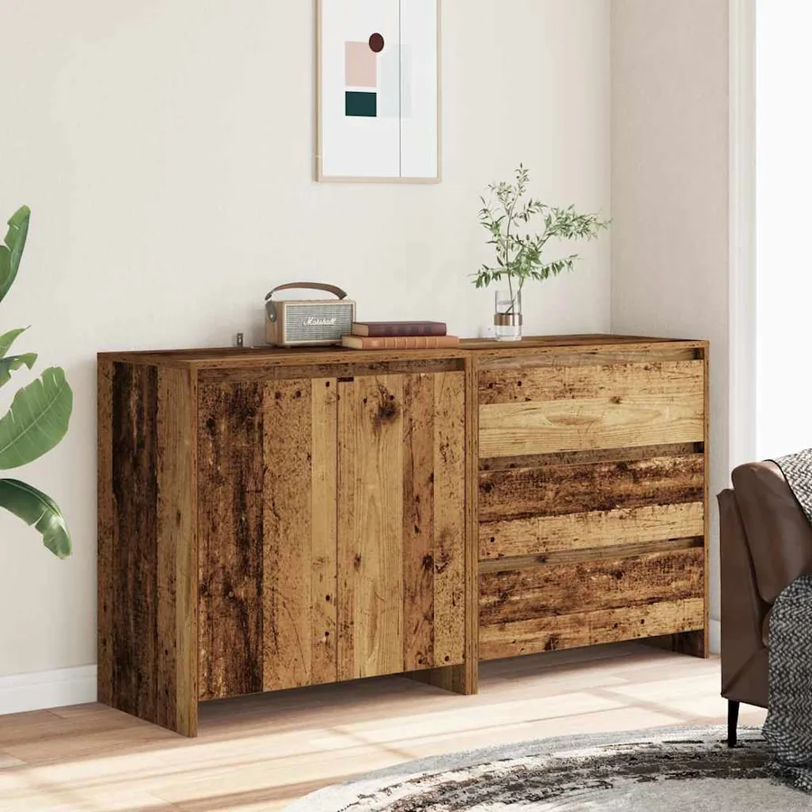 Buffet 2 pcs vieux bois bois d'ingénierie - 3