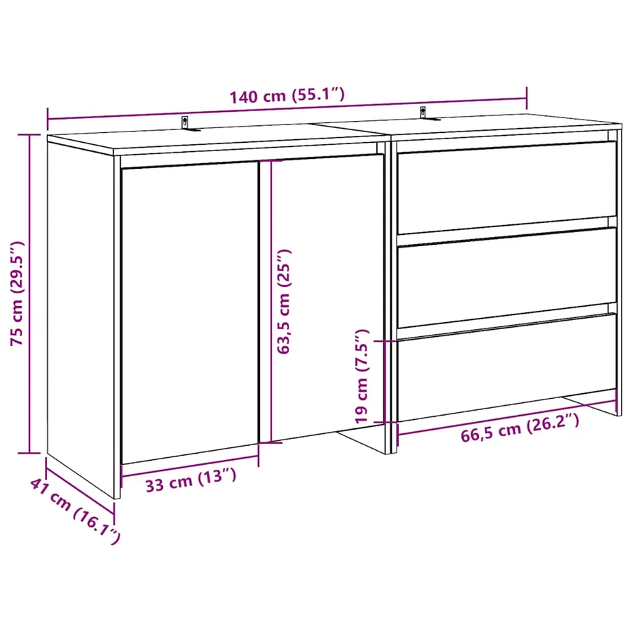 Buffet 2 pcs vieux bois bois d'ingénierie - 9