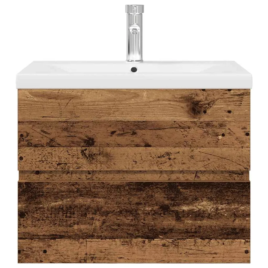 Meuble lavabo avec bassin et robinet intégrés vieux bois - 5