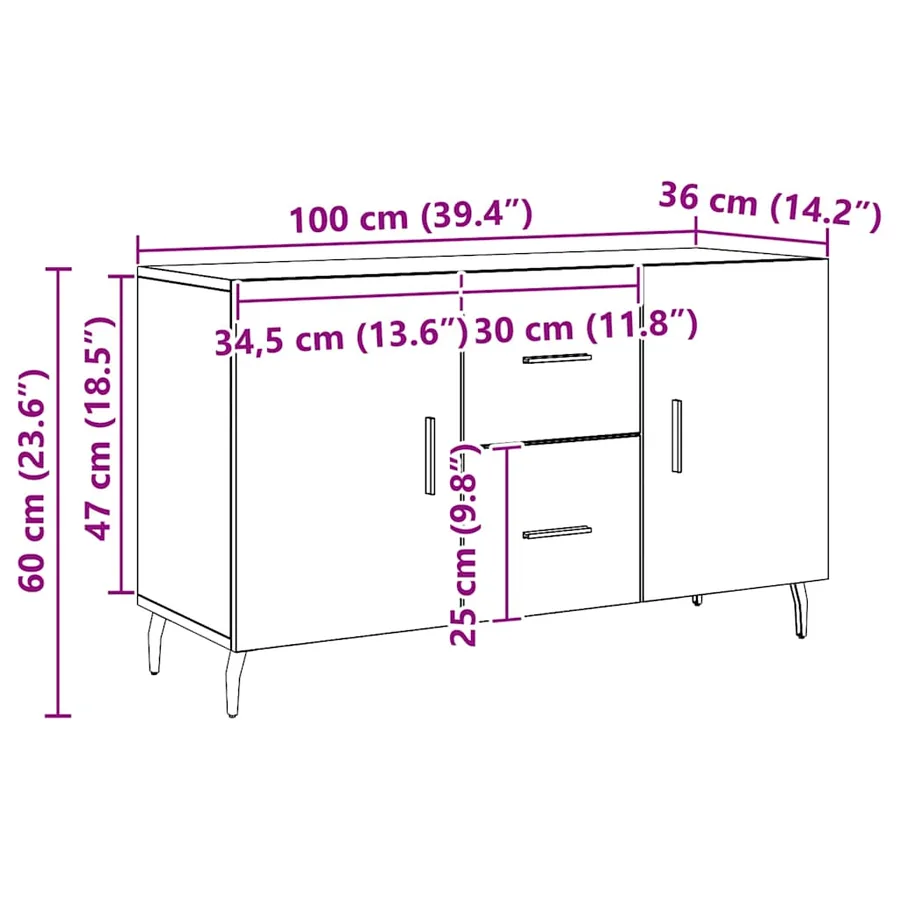 Buffet chêne artisanal 100x36x60 cm bois d'ingénierie - 10