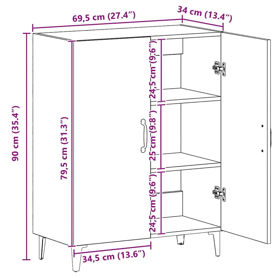 Buffet chêne artisanal 70x34x90 cm bois d'ingénierie - 10