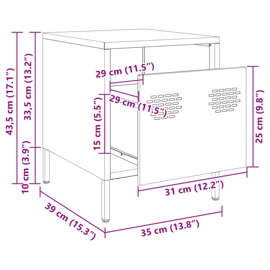 Tables de chevet 2 pcs rose 35x39x43,5 cm acier - 14