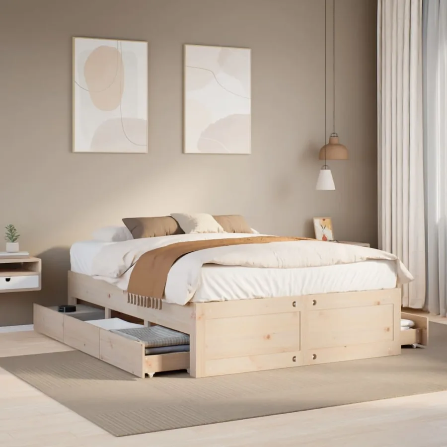 Cadre de lit sans matelas avec tiroirs 160x200 cm bois de pin