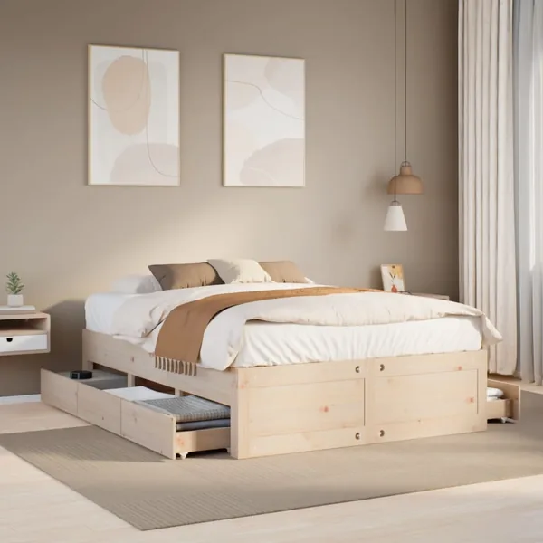 Cadre de lit sans matelas avec tiroirs 160x200 cm bois de pin