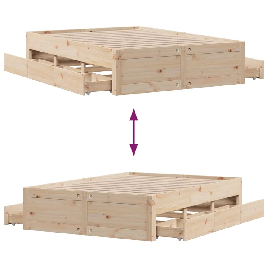 Cadre de lit sans matelas avec tiroirs 160x200 cm bois de pin - 10
