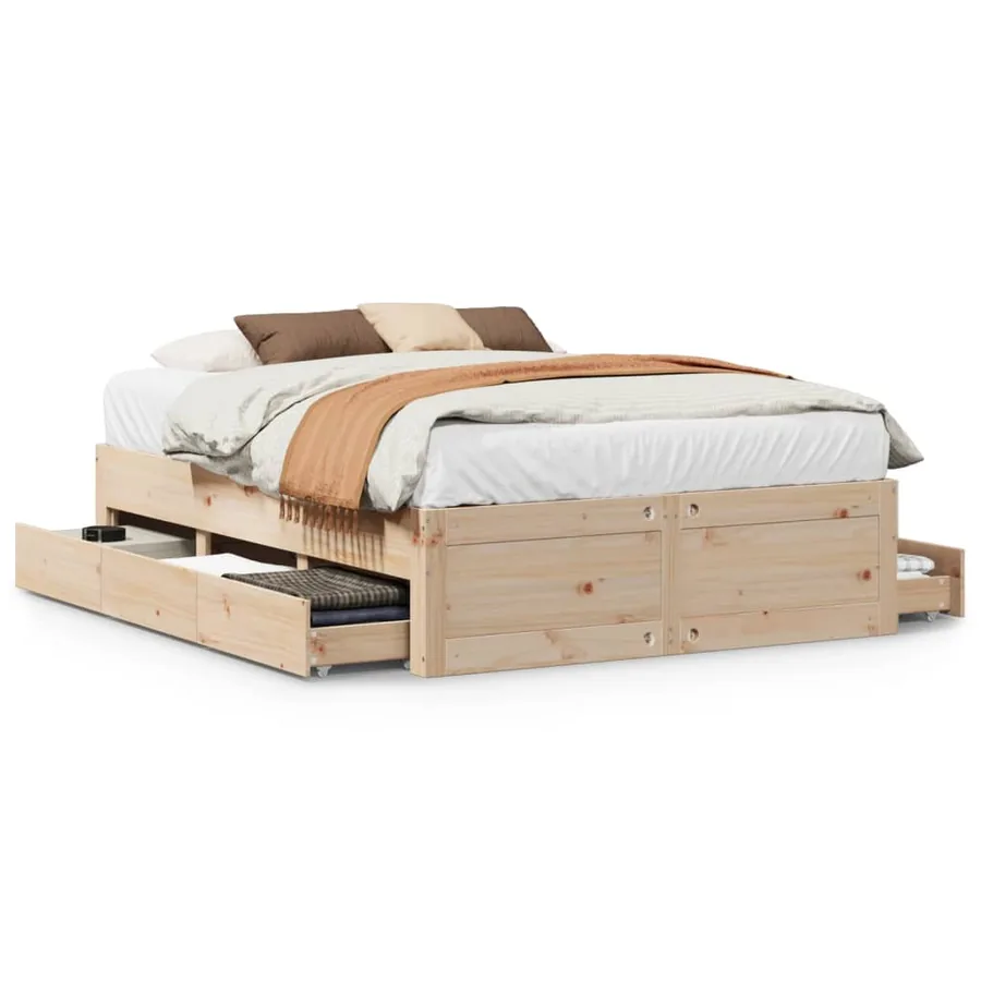 Cadre de lit sans matelas avec tiroirs 160x200 cm bois de pin - 2