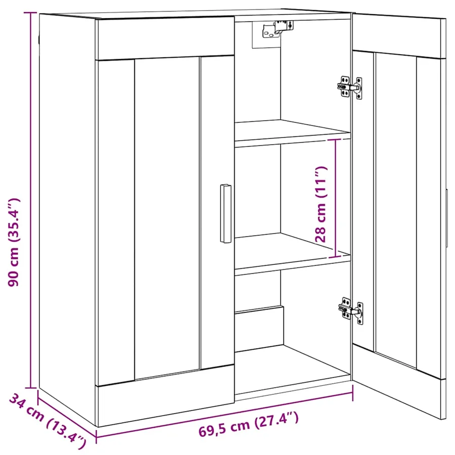 Armoire murale suspendue chêne artisanal 69,5x34x90 cm - 10