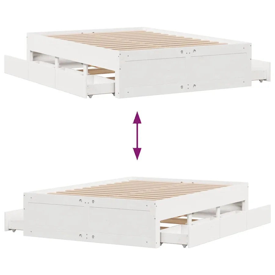 Cadre de lit sans matelas avec tiroirs 140x190 cm bois de pin - 10