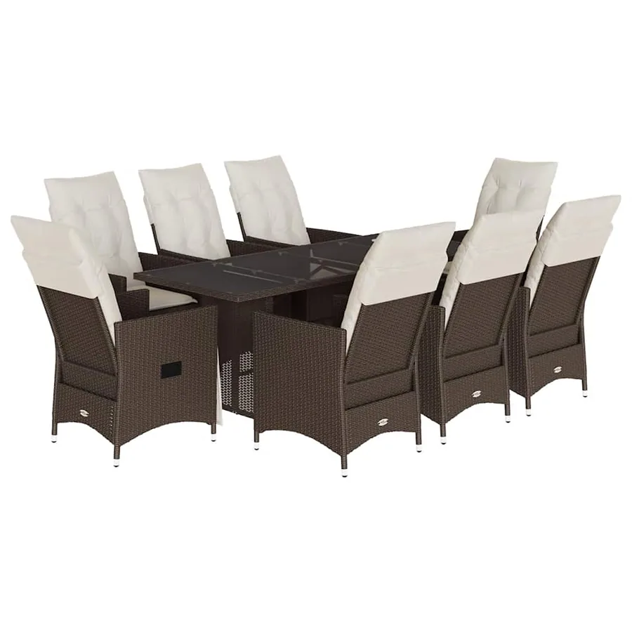 Ensemble à manger de jardin et coussins 9 pcs marron poly rotin - 2