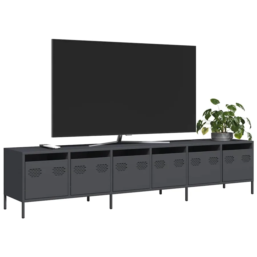 Meuble TV anthracite 202x39x43,5 cm acier laminé à froid