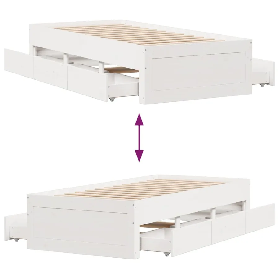 Cadre de lit sans matelas avec tiroirs 75x190 cm bois de pin - 10