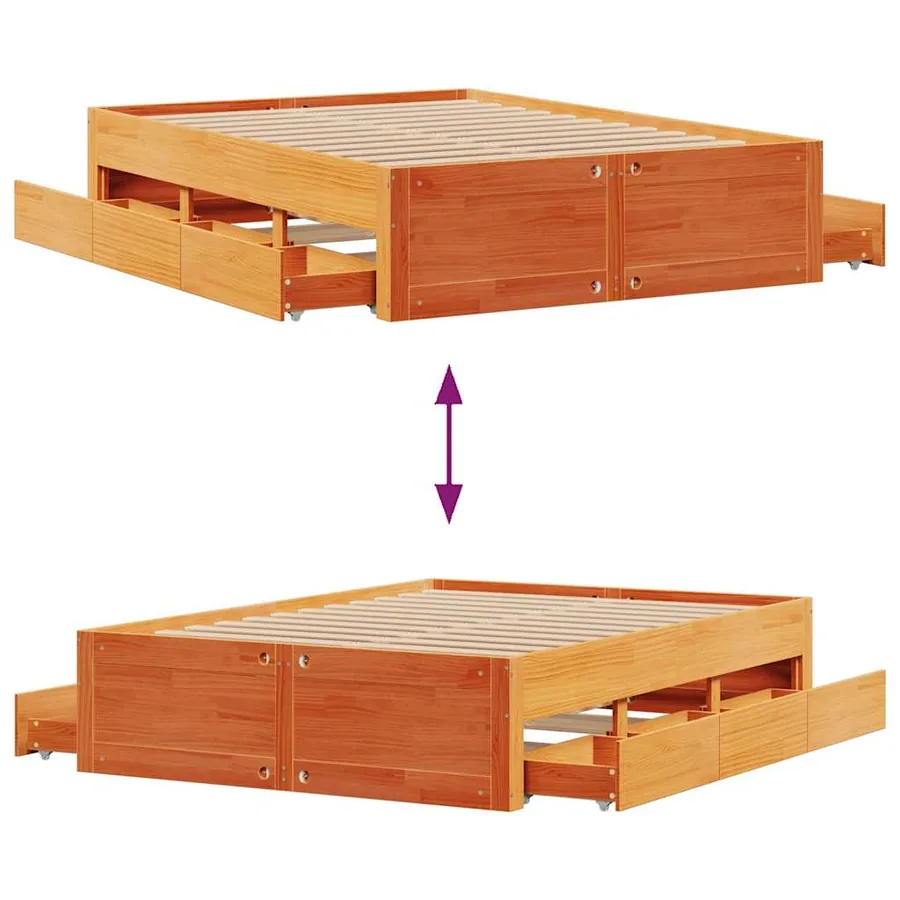 Cadre de lit sans matelas avec tiroirs brun cire 150x200 cm pin - 10
