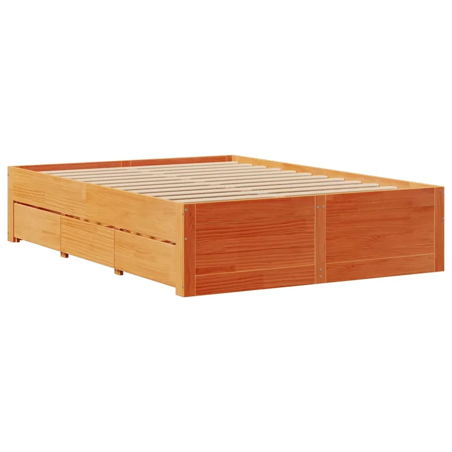 Cadre de lit sans matelas avec tiroirs brun cire 150x200 cm pin - 6