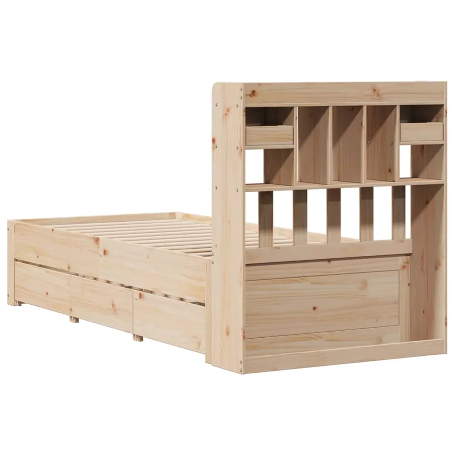 Lit bibliothèque sans matelas 75x190 cm bois de pin massif - 11