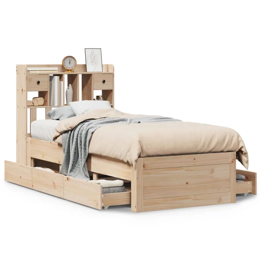Lit bibliothèque sans matelas 75x190 cm bois de pin massif - 2