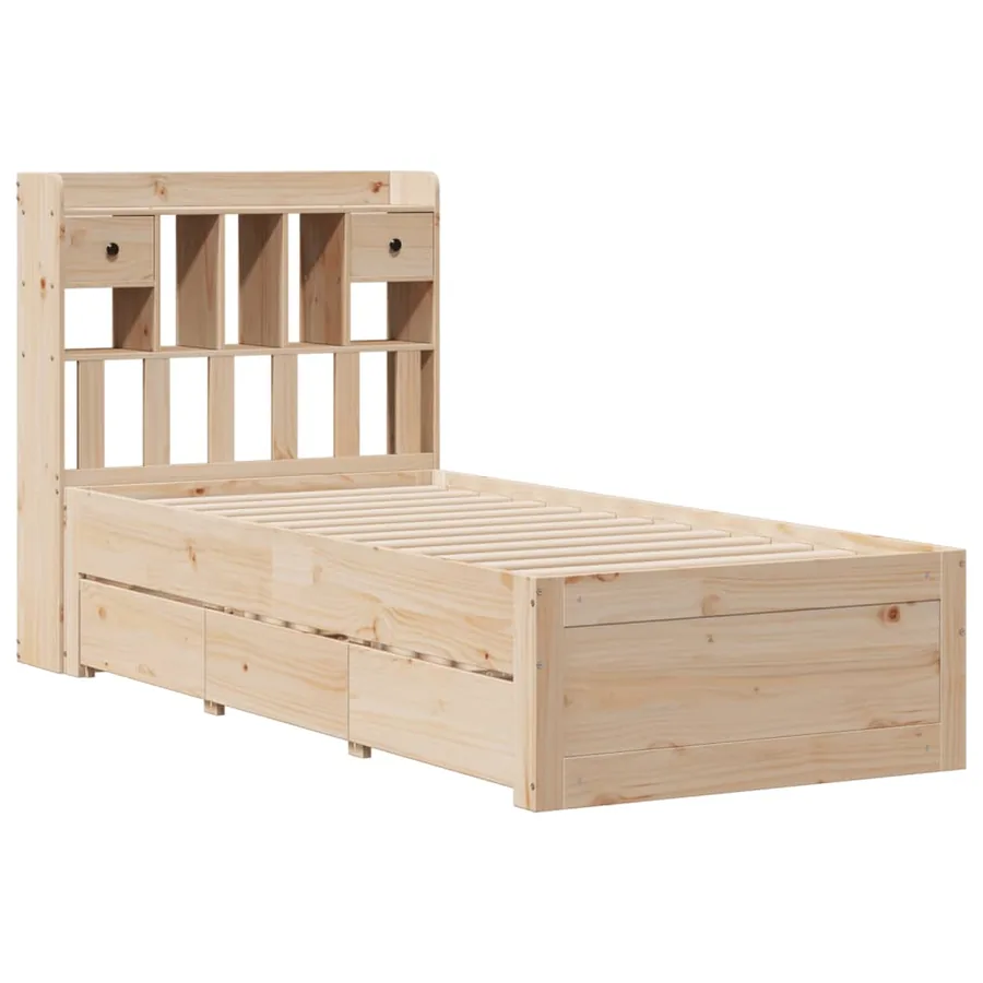 Lit bibliothèque sans matelas 75x190 cm bois de pin massif - 3
