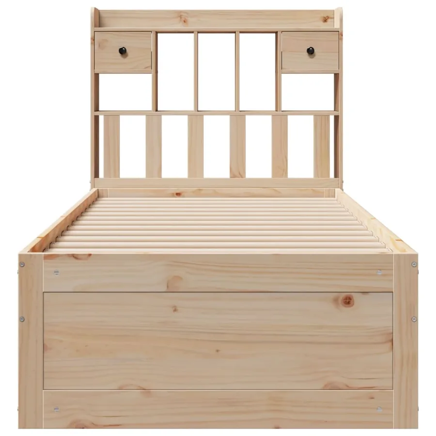 Lit bibliothèque sans matelas 75x190 cm bois de pin massif - 4