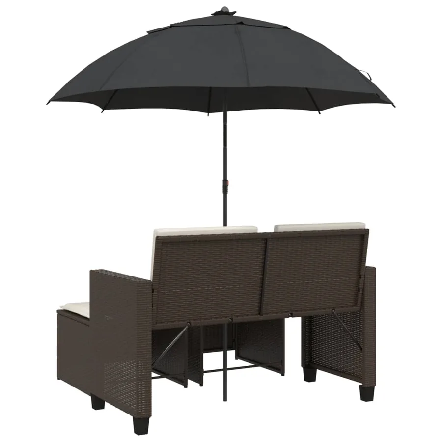 Canapé de jardin 2 places et parasol et tabourets marron rotin - 6