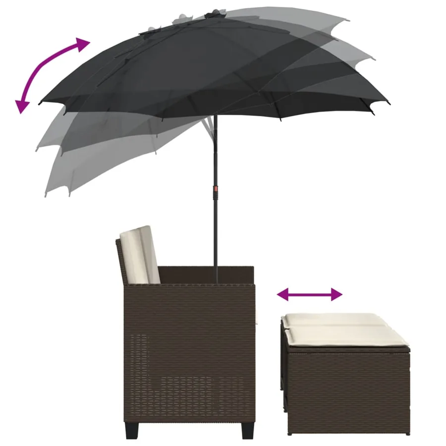 Canapé de jardin 2 places et parasol et tabourets marron rotin - 8
