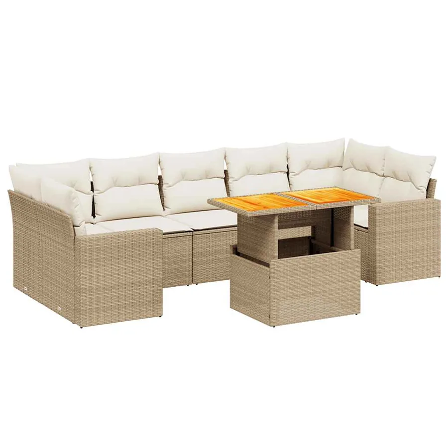 Salon de jardin avec coussins 8 pcs beige résine tressée - 2