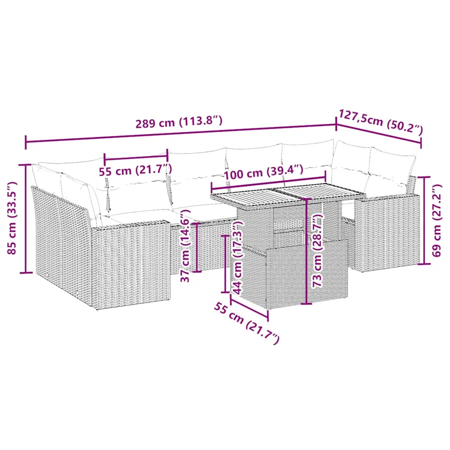 Salon de jardin avec coussins 8 pcs beige résine tressée - 3