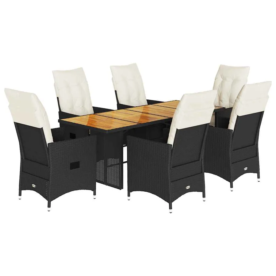 Ensemble à manger de jardin coussins 7 pcs noir résine tressée - 2