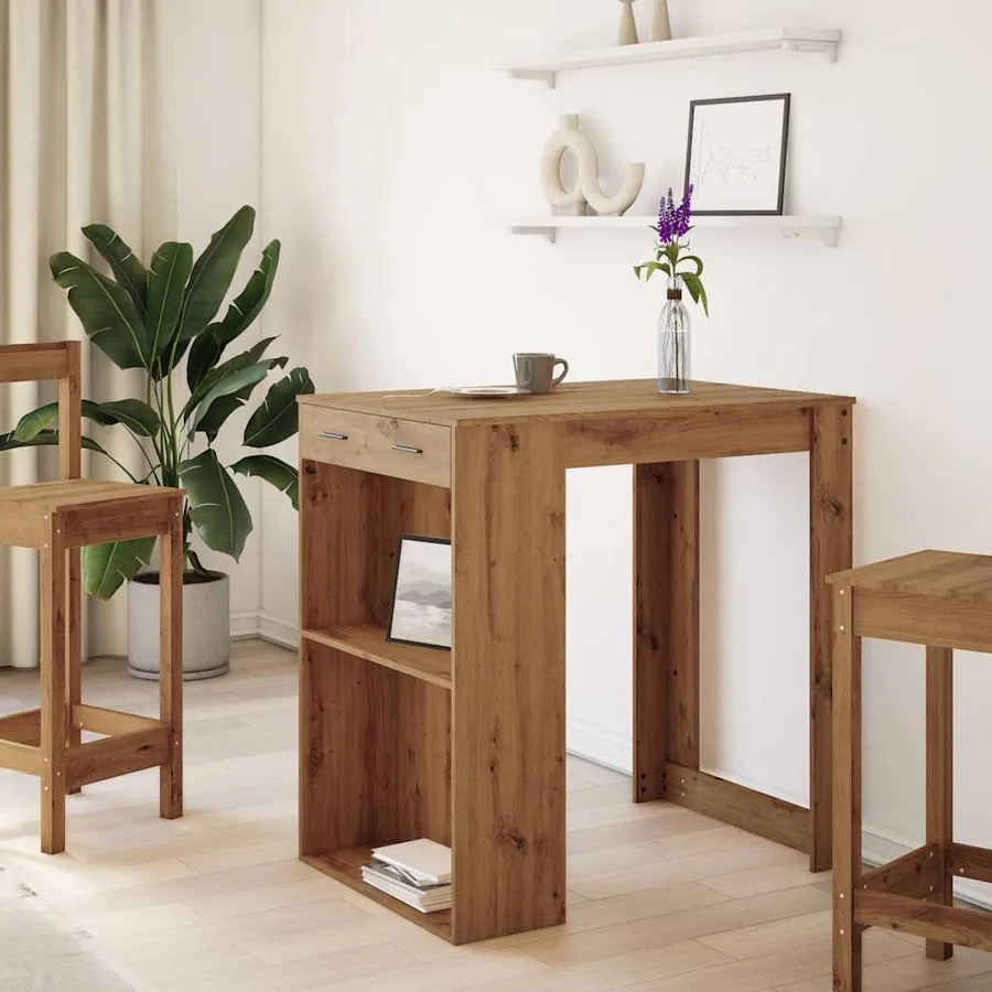 Table de bar chêne artisanal 102x70x103,5 cm bois d'ingénierie - 3