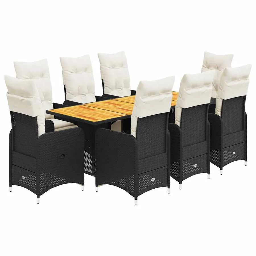 Ensemble de bistro de jardin 9 pcs coussins noir poly rotin - 2